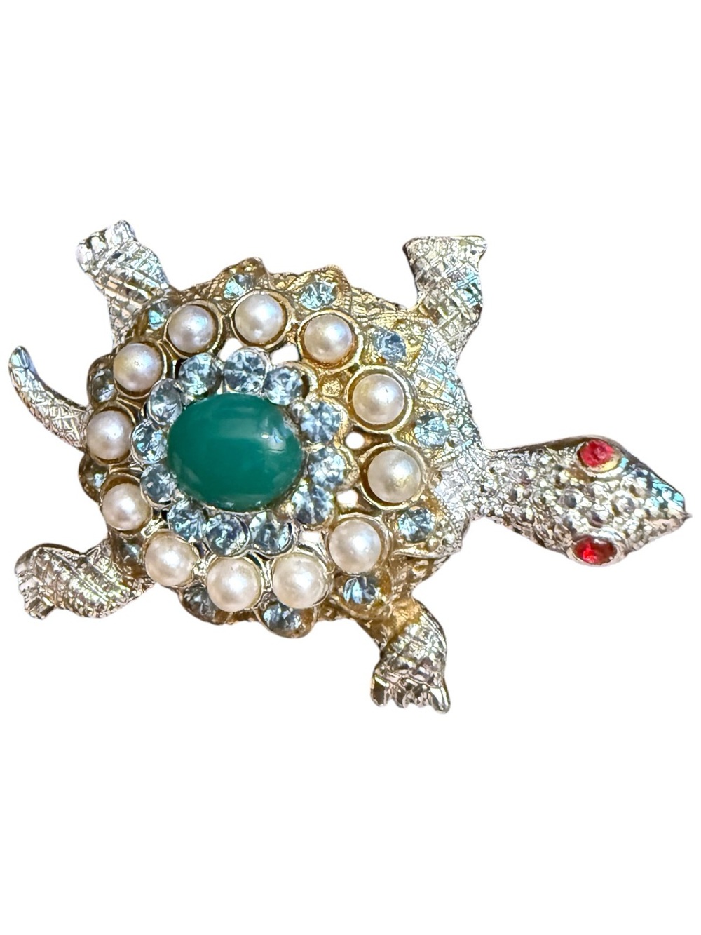 Decorative Turtle Brooch - Gold and Green